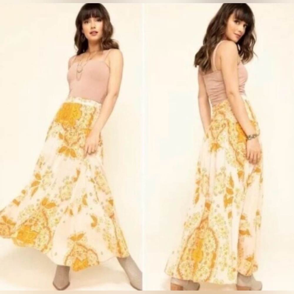 Free People Farrah Drop Waist Maxi Skirt Ivory Gold  Size 6 - Picture 12 of 12